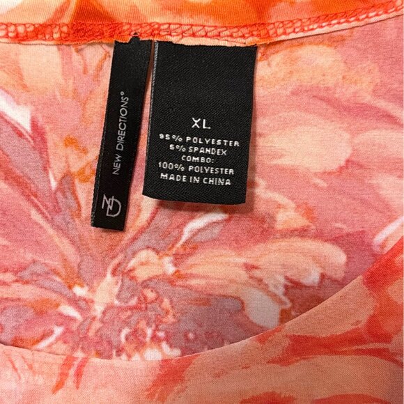 New Directions Womens Floral Sleeveless Blouse XL Orange & Pink - Picture 3 of 6